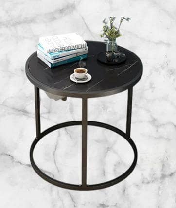 16-inch Marble Modern Round Living Room Table – Elegant Metal Frame Coffee & Accent Table