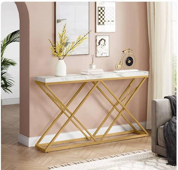 X Model Base Console Table Wooden Marble Texture Sheet Console Table For Hallway And Entryway way