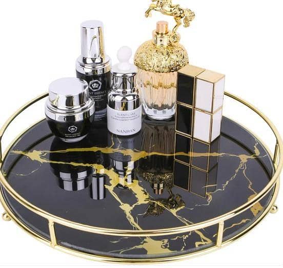 Makeup Organizer Tray – Decorative Glass Round Cosmetic Storage Plate