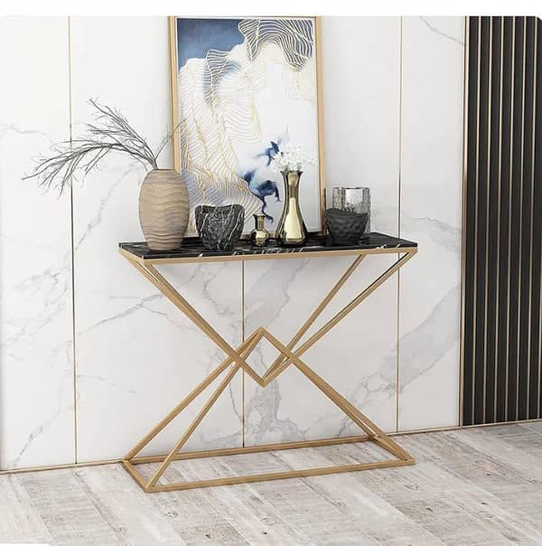 Diamond Console Table with Gold Paint Finish - Living Room Furniture