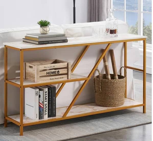 Modern Double Shelf Console Table for Entryway Center Placement with Open Storage and Contemporary Style