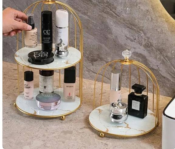 Iron Bird Cage Rack for Lipstick, Perfume & Cosmetics – Elegant Vanity Organizer