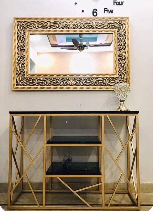 Three Tier Console Table for Entryway and Living Room with Open Display Shelves