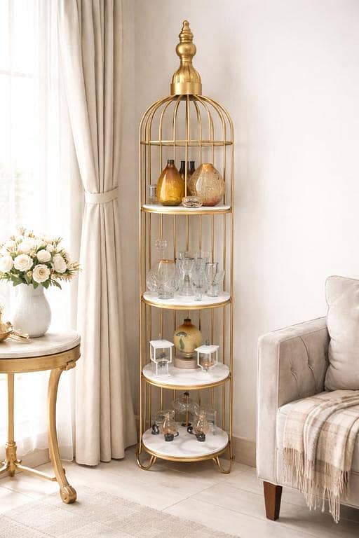 Luxury Metal Side Corner Rack – Elegant Multi-Tier Storage & Decorative Display Stand