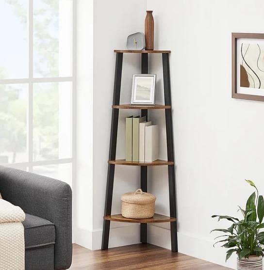 Modern 4-Tier Corner Rack – Compact Space-Saving Book & Storage Organizer