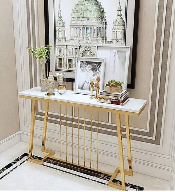 Elegant Console Table with Center Rod Frame for Entryway, Living Room, or Center Display