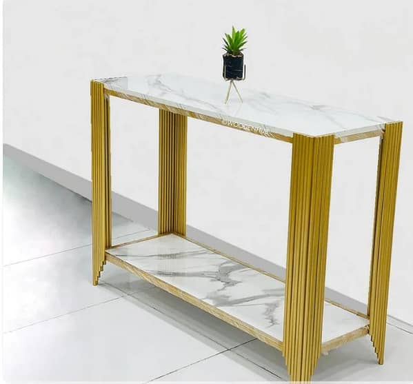 Double Shelf Rod Console Table for Entryway, Living Room, or Center Use with Sleek Minimalist Metal Frame Design