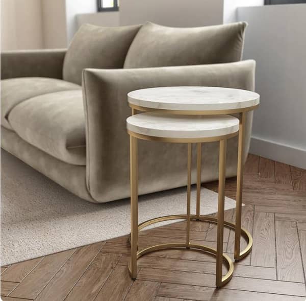 2-Piece Round Accent Table Set with Modern Design for Living Room, Bedroom, and Small Spaces