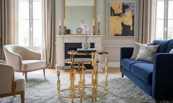 Nesting Table Set Modern Luxury Coffee and Accent Tables for Living Room Décor