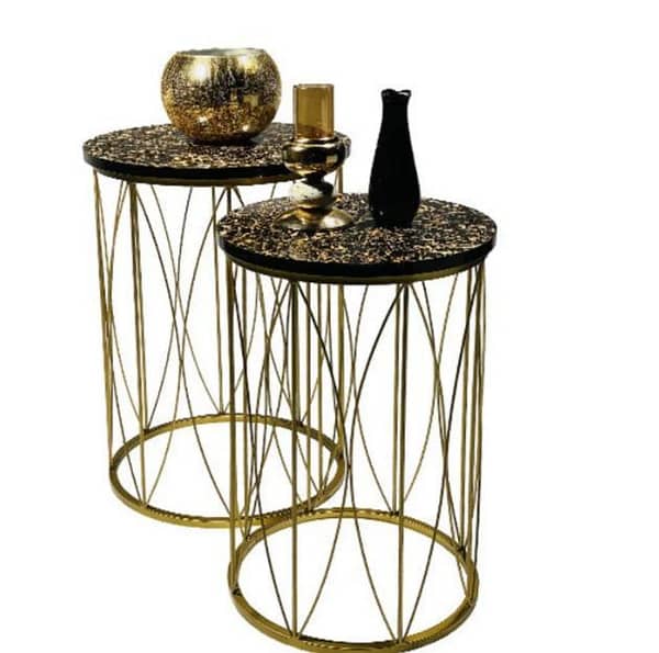 Elegant 2‑Piece Wooden Marble‑Texture Table Set Tables for Stylish Living Room and Home Décor Accent Furniture