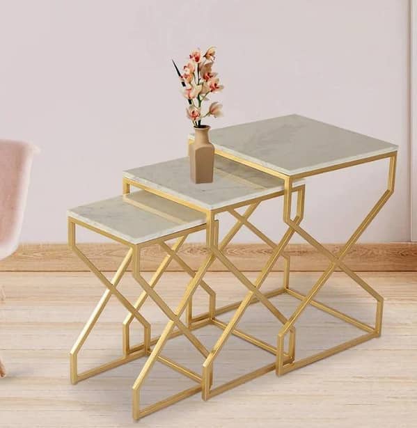 Modern Square Nesting  Table Set with Elegant Decorative Finish for Stylish Living Spaces