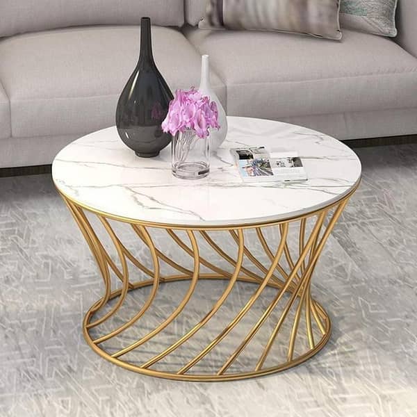 Elegant Gold Frame Round Center Table – Modern Living Room Furniture,