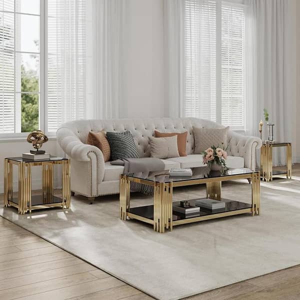 Modern Double Shelf Center Table  Contemporary Living Room  with Spacious Storage and Elegant Design