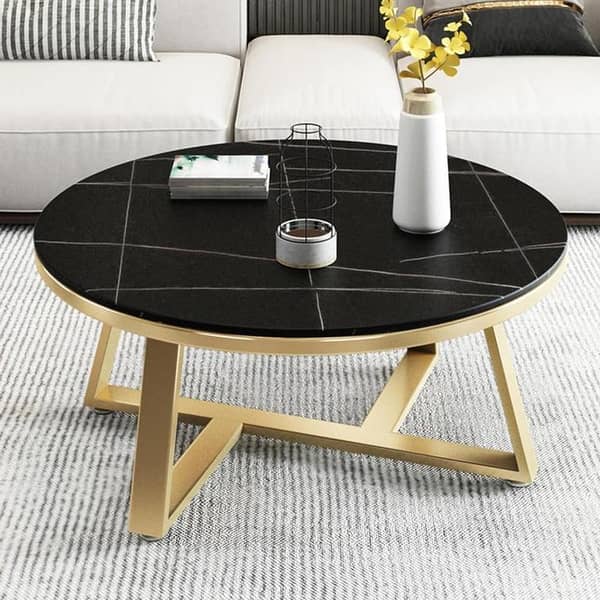 Modern Round Metal Frame Coffee Table for Living Room – Stylish Circular Center Table with Durable Home Décor