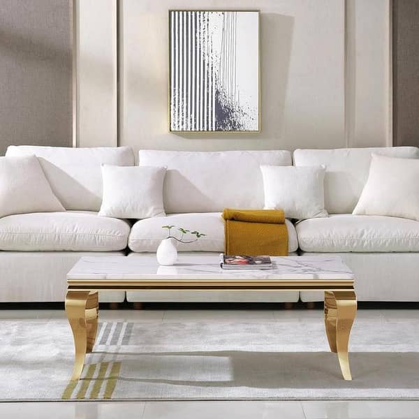 Modern Wooden Marble Texture Top Coffee Table Living Room Center Table with  Finish Durable and Contemporary Style