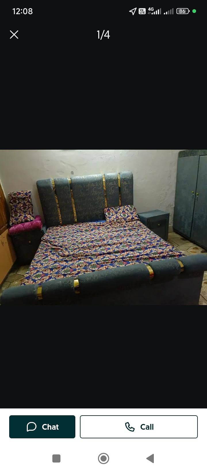 double bed with side table almari 2