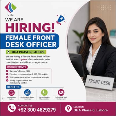 Female Front Desk Officer Required | BA Qualified | 2+ Years Experienc