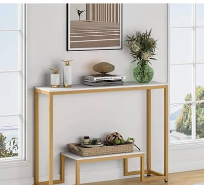 Modern Console Table with Bench | Marble Top Entryway Table
