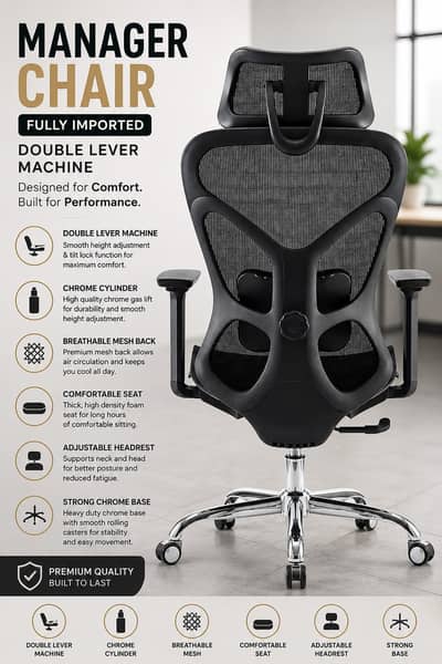 Manager Chair | Fully Imported | Double Lever | Chrome Base