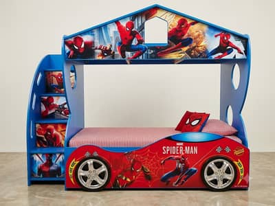 Kids Triple Bunk Bed Car Design w/o Mattress with Stairs & Storage