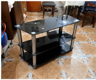 Black Glass TV Stand / Center Table (3 Tier) - Bohat Achi Condition