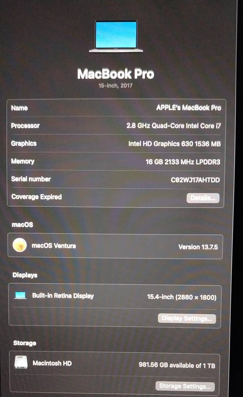 Mac Book Pro 2017 1