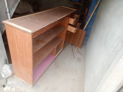 wooden and glass counter