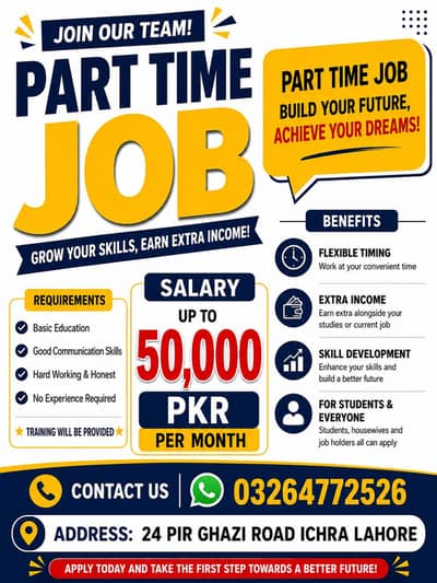 Part Time Job in Lahore – Salary Up to 50,000 PKR | Flexible Timing