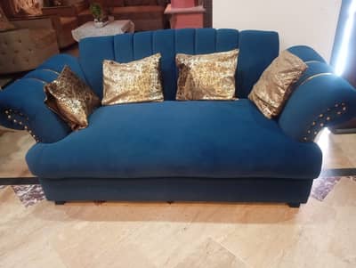 Modern Chesterfield Sofa Set - Teal Blue Velvet with Golden Piping