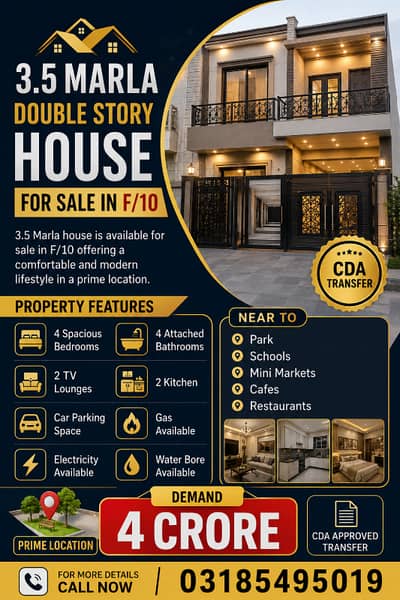 3.5 Marla Brand New House Available For Sale In F/10 At Ideal Location
