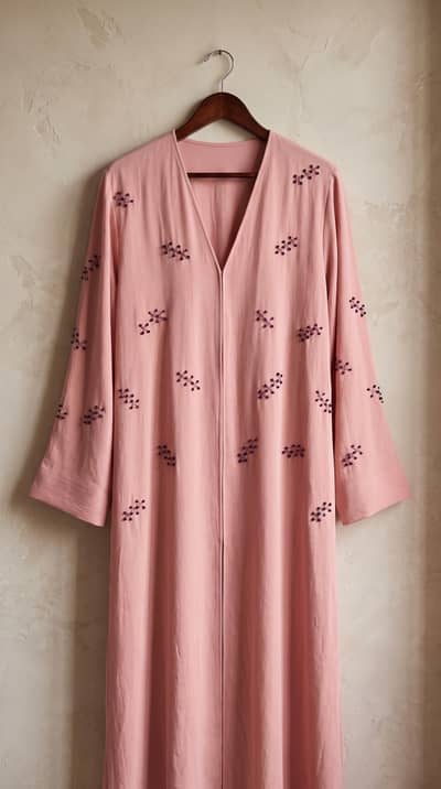 Elegant Dusty Pink and gray mbroidere Open Abaya – Premium Modest Wear