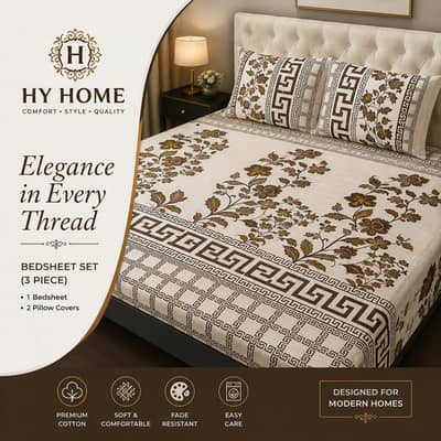3 PCs crystal cutton printed bedsheet
