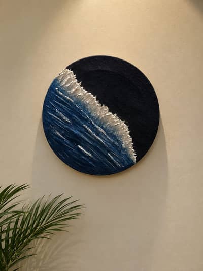Handmade  textured Ocean wall art PAINTING WITH Frame.
