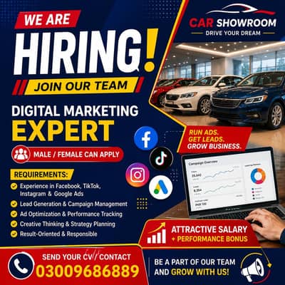 Digital Marketing Expert Required for Car Showroom (Male/Female)