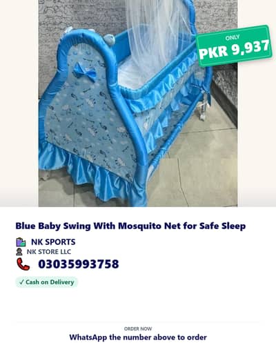 Blue Baby Swing With Mosquito Net for Safe Sleep