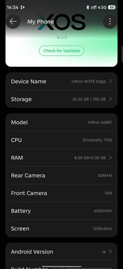 Infinix Note edge 8+8/256 black colour complete box available