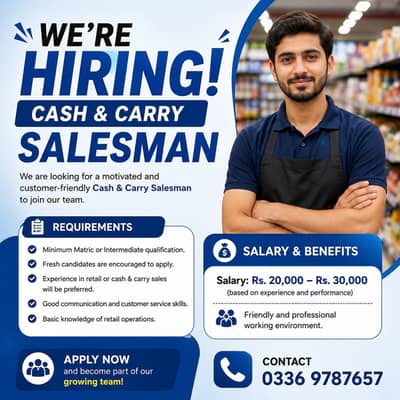 Cash & Carry Salesman Required || Male Jobs Sales Person