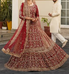 Luxury Maroon Bridal Lehenga | Heavy Hand Embroidery | Wedding Dress |