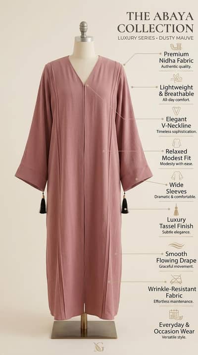 Premium Nida Front Open Abaya Collection | Grey & Dusty Mauve