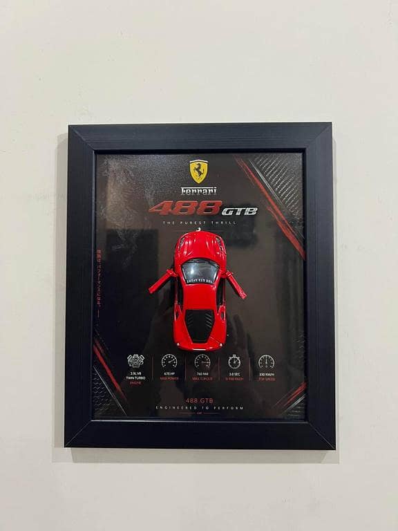 Premium Ferrari 488 GTB 3D Metal Car Frame – 8x10 Inch Diecast Model for Wall Mount or Desk Display