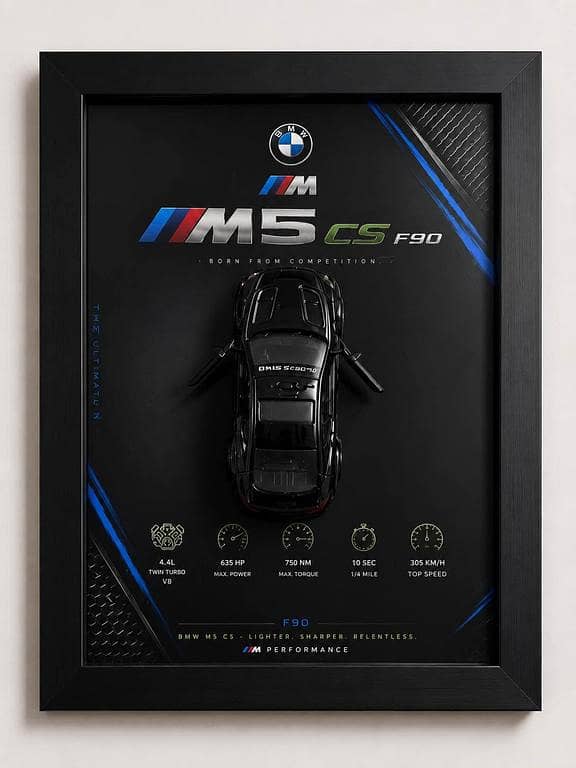 BMW M5 CS F90 3D Metal Car Frame – 8x10 Wall Hanging or Table Stand