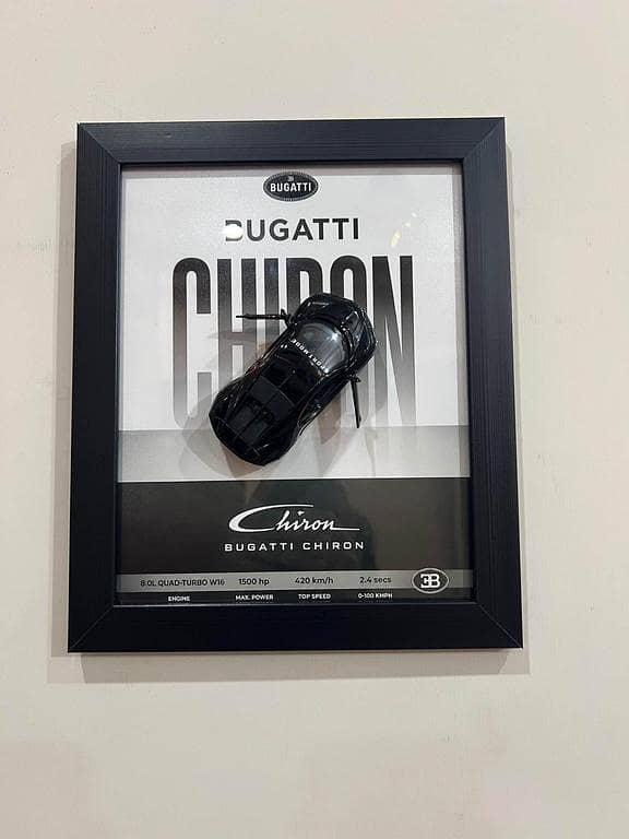 Bugatti Chiron 3D Car Frame – 8x10 In Shadow Box, Die-Cast Wall Art