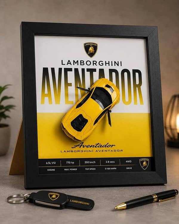 Lamborghini Aventador 3D Car Frame — 8x10 Inches, Openable Doors Diecast Model, Wall Mount or Table Display