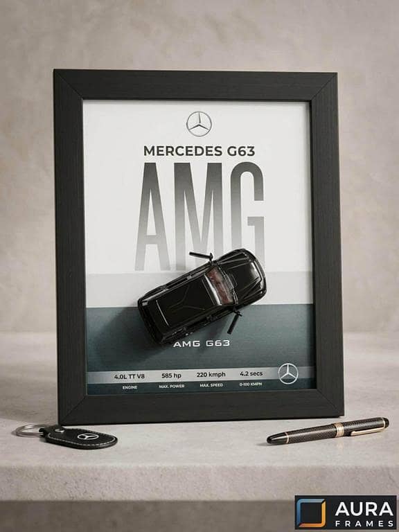 Customized 3D Metal Car Frame (8 × 10) Mercedes AMG G63 Floating Frame | Die-Cast Model Display for Home or Office