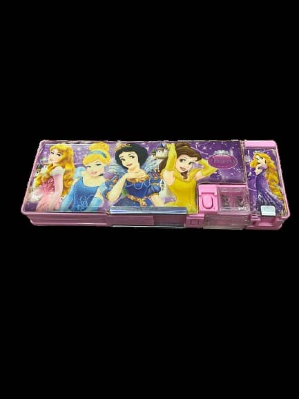 Double-Sided Magnetic Button Geometry Pencil Box with Calculator and Sharpener (Assorted Colors and Characters)