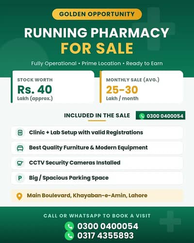 Runing Pharmacy, Clinic, Lab For Sale