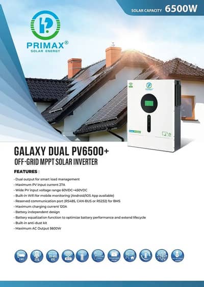 Primax Galaxy Dual PV6500+ Hybrid Solar Inverter | Brand New | Box Pac