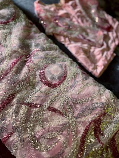 Heavy Cut Dana saree in baby pink color