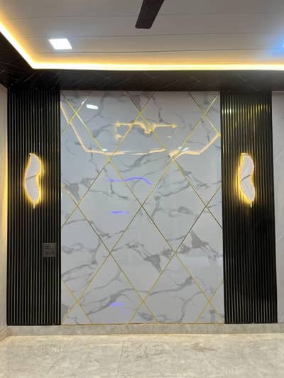 Marble sheets,wpc fluted panels,media wall,fancy cieling & mirrors,flx