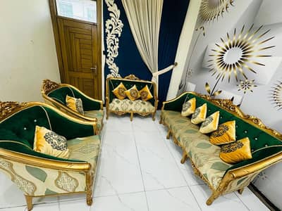 Royal Green & Golden Sofa  Set for Sale 